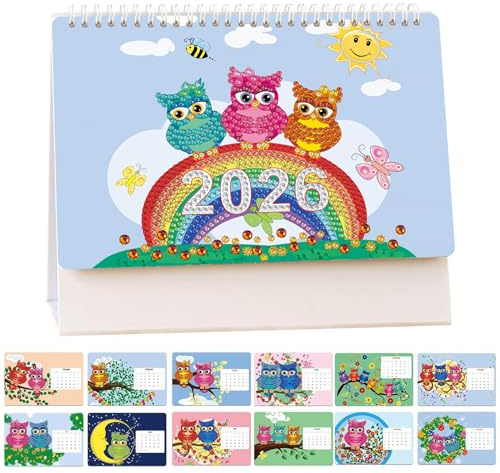 Diamantmalerei Papierkalender 2026, Diamond Art Painting Tischkalender, Diamond Painting Adventskalender Weihnachten Schreibtisch Kalender, Monats Flip Tischkalender für Christmas DIY Basteln (B)