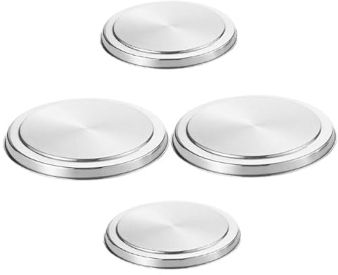 Housoutil Couvercles de Brûleurs Ronds Design Moderne Lot de 4 en Acier Inoxydable Argenté Ajustement pour Cuisinière Électrique Gaz Cuisine