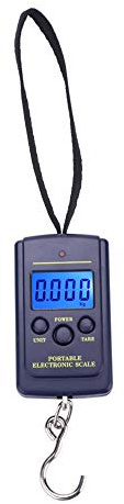 OVAQUIXI Fiskvåg, 40 Kg Digital Fiskevåg Bakgrundsbelyst LCD med Krok för Fiske Vägningsredskap, Svart