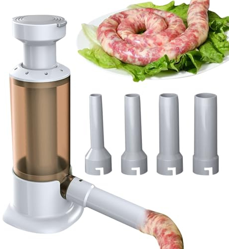 Sausage Stuffer Machine - Reusable Manual Stuffer, Easy Fast Sausage Filling Tool, Food Grade PP Body with Multiple Nozzle Tubes | Kitchen Sausages Preparation Tool for Home Cooking Barbecue Picnic