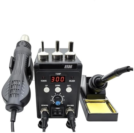 Soldering Station, 2 in 1 Soldering Station 8586 LCD Digital SMD Rework Hot Air Gun Iron ESD Welding Repair Tools(Black)