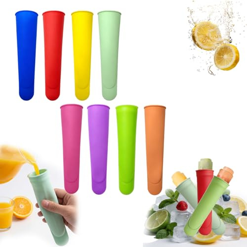 Eisformen Silikon - Wiederverwendbare Wassereis Formen - 8 Stück Popsicle Formen - Eislutscher Wassereis Popsicle Maker, Stieleisformer, Ice Pop Maker
