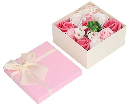 Sapone a forma di rosa in simulazione, confezione regalo di sapone da bagno raffinato per donna, sapone floreale a lunga durata e senza scolorimento, decorato con nastro per San (Rosa)
