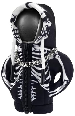 Totenkopf Schaltknauf Hoodie,Abdeckung Skeleton mit Reißverschluss Kette | Lustiges Auto-Zubehör für Winter & Sommer,Schützt vor Hitze & Kälte, passend für manuelle & automatische Schaltknäufe