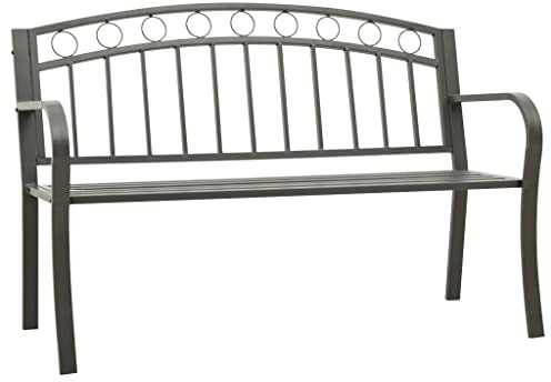 Tonture Gartenbank Grau aus pulverbeschichtetem Stahl 120 cm mit Rückenlehne und Armlehne, stabile Metallbank für Terrasse, Balkon, Vorgarten, wetterfest und robuste Sitzgelegenheit für draußen