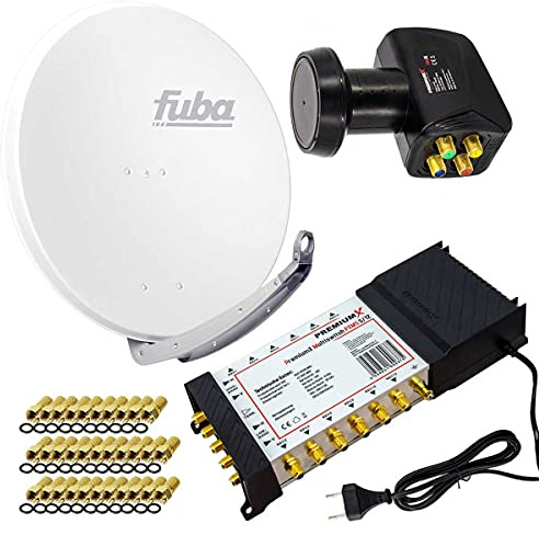PremiumX Satelliten-Komplettanlage Fuba DAA 850 W Satellitenschüssel Alu Weiß 5-12 Multischalter LNB F-Stecker, 1 SAT 12 Teilnehmer
