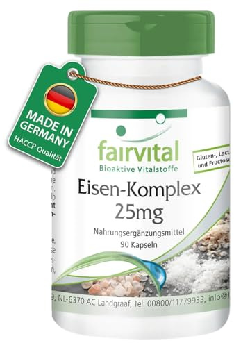 fairvital Eisen-Komplex 25mg Kapseln, 90 Kapseln, schluckfreundlich, HOCHDOSIERT, VEGAN