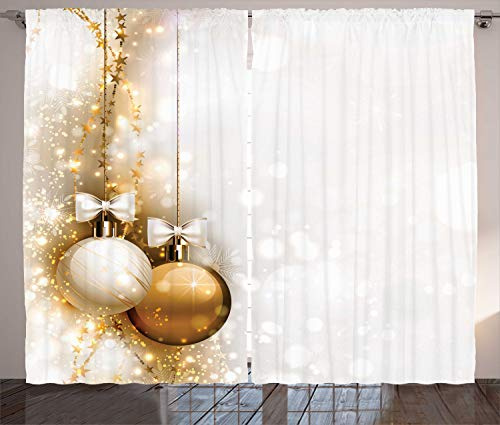 ABAKUHAUS Weihnachten Rustikaler Gardine, Neujahrs-Band, Schlafzimmer Kräuselband Vorhang mit Schlaufen und Haken, 280 x 245 cm, Weiß Beige
