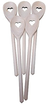 Wooden World 10 Holzlöffel, Liebesherzform, Buchenholz, 30 cm, 10 Stück