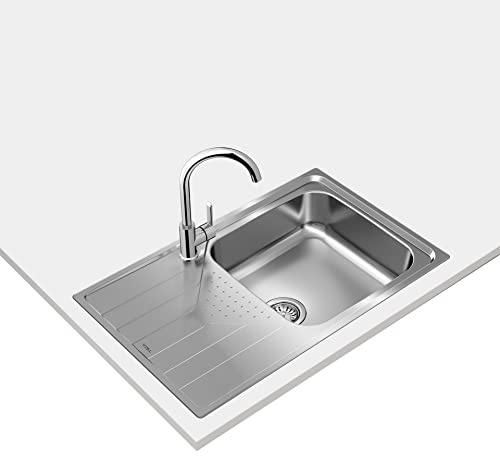 TEKA Fregadero Encastrado 1 Cubeta 50 cm Escurridor Reversible en Acero Inoxidable, Profundidad 175mm, Mueble 50cm, Desagüe con Válvula Manual y Sifón, Universe 50 T-XP 1C 1E Max