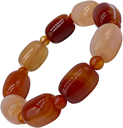 Womens Apricot Agate Stretch Bracelet - Natural Stone Jewellery for Ladies - Beaded Crystal Boho Style Handmade Bangle - With Gift Box (Red Agate)