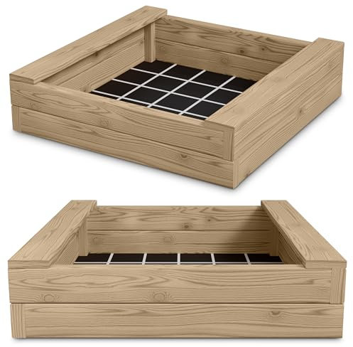 Gartenwelt Riegelsberger Sabbiera massiccia Bulle 150 x 150 cm in legno di larice, 45 mm, sandbox box box da gioco, con seduta e telone