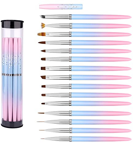 15pcs Ensemble de Pinceaux à Ongles, Pinceaux à Ongles Gel Nail Art Pinceaux Nail Art avec Bouchon Pinceaux Ongles Acrylique pour Fournitures de Conception d'Ongles Peinture de Vernis Gel