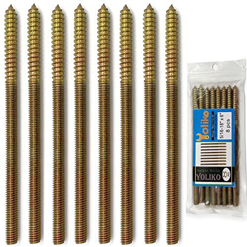 Yoliko 8 Pack 5/16-18 x 6 Inch Hanger Bolts Double Headed Bolts for Furniture Screws 150mm Length