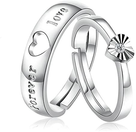 Whoiy Freundschaftsring mit Herz, Partnerringe mit Gravur 925er Sterling Silber Puzzle-Herz mit Forever Love-Gravur mit Zirkonia Kostenlos Graviert