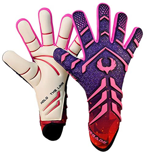 Renegade GK Apex Flare 2.0 Professional Strapless Goalie Gloves | 4mm EXT Contact Grip | Blue & Pink Soccer Goalkeeping Gloves (Size 8, Youth-Adult, Evo Neg. Cut, Level 5.5)