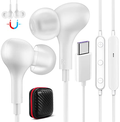 Auriculares USB C para Redmi Pad Xiaomi 15 POCO X7 X6 Pro,Estéreo Auriculares USB Tipo C con Cable Microfono Magnéticos Cancelación Ruido para Samsung Galaxy A55 A35 A56 A26 A17 OnePlus 13 Pixel 10 9a