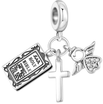 CYCUFF Sterling Silver Charms 925 per Bracciale Europeo, Collane Pendente Perline Gioielli Regalo per Le Donne Amici di Famiglia (Croce della Bibbia Charm)