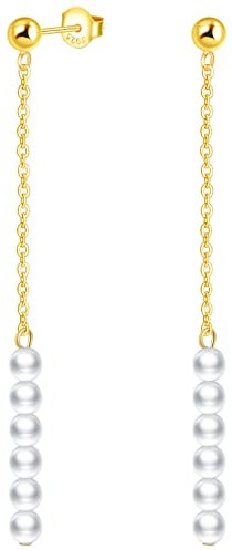 CPSLOVE Perlen Ohrringe Damen 925 Sterling Silber Ohrhänger Gold Elegante Stilvolle Lange Ohrringe Barocker Hängend Tropfen Perlenohrringe für Mädchen 4mm Perle