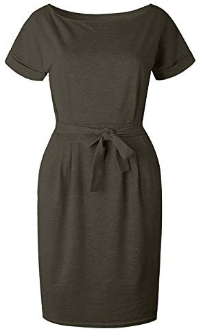 AMDOLE Lange Kleider für Damen, Sommer, Party, lässiges Abendkleid, Ärmel, Tasche, kurzes Damenkleid, V-Ausschnitt, Maxikleider, dunkelgrau, XL
