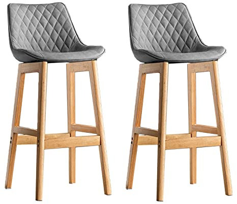 Familien-Barhocker, hoher Hocker, Theken-Barhocker, 2er-Set, gepolsterte PU-Leder-Holzstühle in Thekenhöhe mit Massivholzbeinen für die Küche und das Restaurant zu Hause (E 71 cm) Made in China