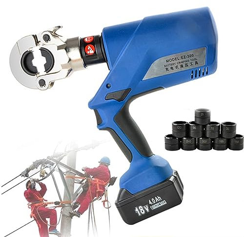 Pinza Crimpatrice per Capicorda Idraulica Elettrica Pinza per Crimpatura Ricaricabile Kit Crimpatrice per Cavi Terminali Elettrici,300