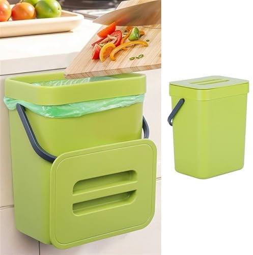 BELLE VOUS 2 Cestini Immondizia - Accessori per Cucina Camper - Bidone Umido Spazzatura - Secchio Pattumiera 4 L e 2,3 L - Cestino Sottolavello da Appendere - con Coperchio - Verde