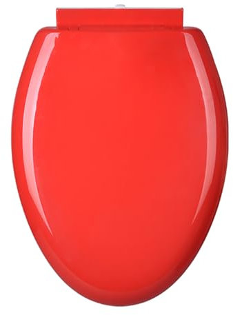 Dazzluxe WC-Sitz Mit Absenkautomatik Und Leise Schließendem Deckel, Farbiger Länglicher WC-Sitz, V-Förmiger WC-Deckel Aus Kunststoff Mit Verstellbaren Montageteilen,Rot