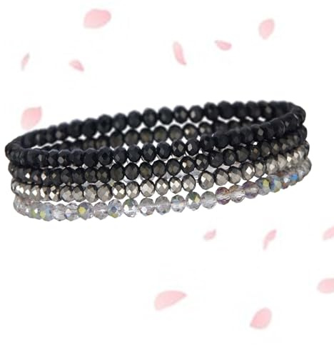Schwarzes Perlen Armband Kristall mit Glasperlen - Mehrschichtiges Damen Bracelet - Geschenk für Mutter und Partner
