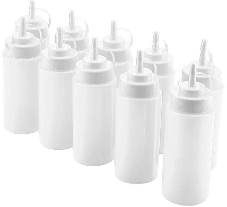 Gewürz-Quetschflaschen, Quetschflaschen für Flüssigkeiten, Quetschflaschen für Saucen mit Abnehmbarem Deckel, 460 Ml, 10 Stück, PE-Gewürz für Soße, Öl, Sahne, Essig (WHITE)
