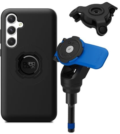 Quad Lock Motorcycle Handlebar Clamp Bolt Phone Mount Kit with Vibration Dampener and Galaxy A35 MAG Case