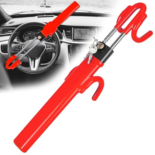 CARTMAN Schwerlast-Lenkradschloss Rot Anti-Theft Car Device Security Car Lock Great Deterrent Adjustable Antitheft Locking Devices für LKW and SUVs mit 3 Schlüsseln