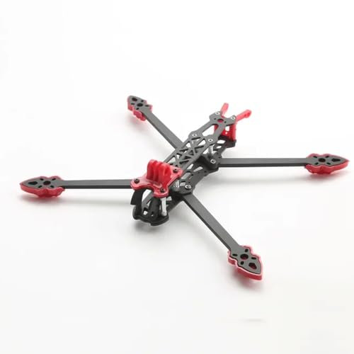 Mark4 Mark 4 Quadrocopter-Rahmen, 3K-Kohlefaser, 5 mm Armstärke, kompatibel mit 17,8 cm FPV Freestyle RC Racing Drohnenrahmen-Set (mit roten Druckteilen)