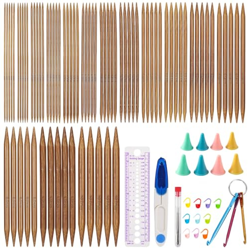 Prmape Set Ferri da Maglia in Bambù, 75 Pezzi Ferri Maglia 20CM, Ferri Doppia Punta con Accessori Per Maglieria, 2 mm a 10 mm Kit Maglia Ferri Principianti per Calze, Guanti, Sciarpe