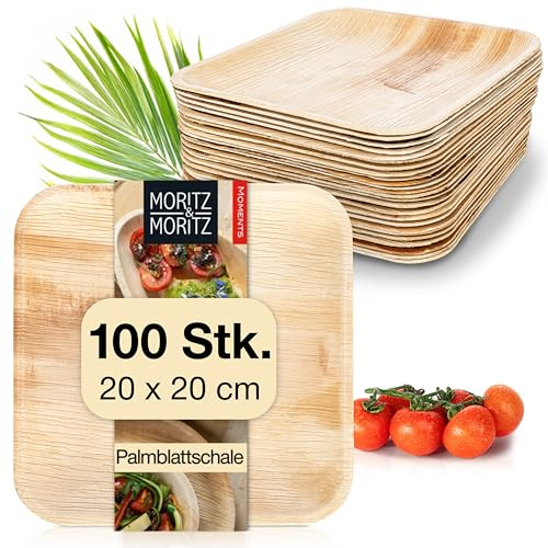 Moritz & Moritz Palmblatt Teller eckig 20 x 20 cm - 100 Nachhaltige Einwegteller - Alternative zu Bambusteller und Bambusgeschirr