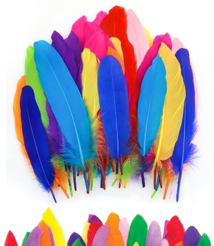 150Pcs Feathers, Feathers for Crafting, Craft Feathers, Coloured Feathers, Colorful Craft Feather in Bright Colors, Feathers for Hats, Party DIY Art Crafting Gift Box Filling Decoration(9-15cm)