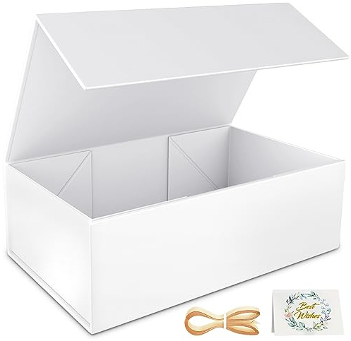 1 Packung Geschenkboxen, 30 x 15 x 10 cm Geschenkboxen für Geschenke mit Deckel Magnetverschluss Rechteck Faltbar für Trauzeugen Antragsbox Hochzeit Weihnachten Halloween Geburtstagsgeschenk (Weiß)