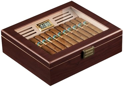ProCase Cave à Cigares avec Hygromètre Numérique et Humidificateur, Boîte à Cigares avec Intérieur en Bois de Cèdre pour 20 à 25 pcs, Humidor Idéal pour Homme Amateur de Cigares Cubains -M