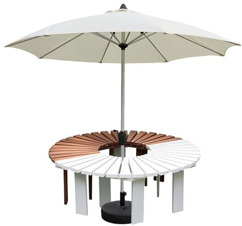 Gartenbank aus Holz, Lounge-Sitzgelegenheiten für den Außenbereich, halbrunde, runde Bänke ohne Rückenlehne, um die Baumbank herum, wetterfest, für Balkon, Terrasse, Veranda, Rasen, Hinterhof(Weiß,Hal