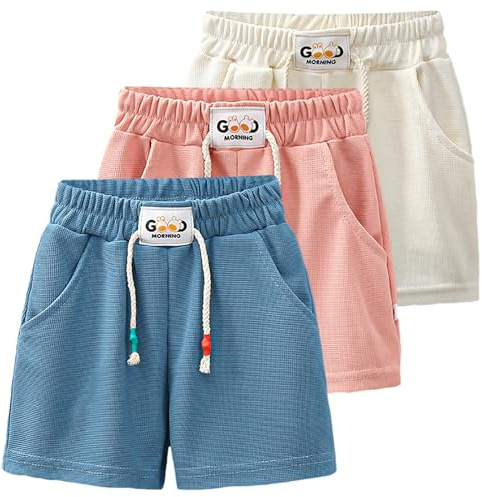 Coralup Little Boys Girls Shorts 3-Pack Casual Short Toddler Kids Solid Jogger Pants 1-9Years