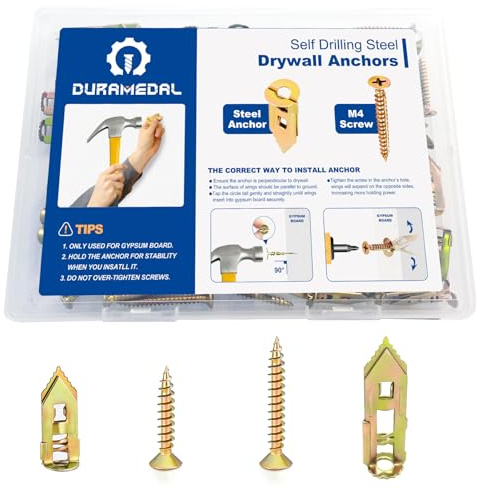 Duramedal Self Drilling Drywall Anchors with Screws Kit - 100 Pcs 4 Sizes Heavy Duty Metal Expansion Anchors for Sheetrock, No Drill Needed, 50lb Rating, 2026 Upgraded Design
