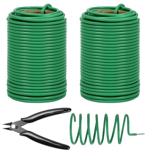 QQdou Pflanzendraht, 40 m Grüner Gartendraht mit Schneider, 3.5mm Flexibler Garden Twistee Tie, Pflanzendraht Gummiert für Gartenarbeit, Tomaten, Weinreben, DIY Craft Projects