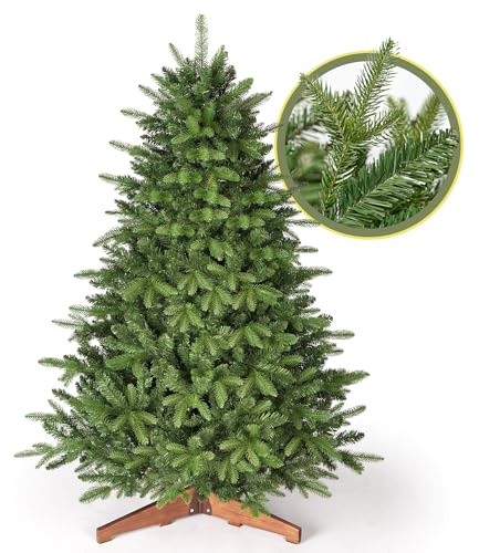 OasisCraft 150cm (5ft) Premium Artificial Christmas Tree - Realistic Xmas Tree with PE & PVC Needles, Dense Branches, Wooden Stand - Ideal for Home, Living Room Christmas Decorations