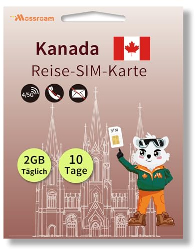 SIM-Karte für Reisen nach Kanada – 2 GB Prepaid-Daten für 10 Tage – 5G/4G LTE-Geschwindigkeiten – Plug & Play – Kein Roaming, Keine Verträge
