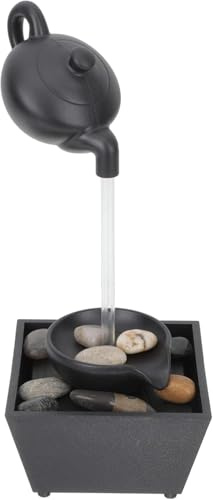 Indoor Tabletop Water Fountain with Teapot Spout Zen Home or Office Décor Water Feature with Natural Pebbles, Quiet Pump & Relaxing Flowing Water for Office Desk, Bedroom or Meditation Space (Black)
