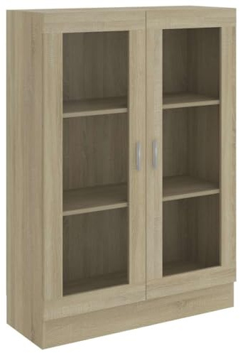 Tomostar Vitrine aus Glas, Vitrine, Sammlerschrank, Vitrine, Bücherregal, Aufbewahrungsmöbel für Wohnzimmer, Sonoma-Eiche, 82,5 x 30,5 x 115 cm, Holz