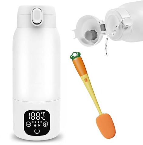 KBIBCK Tragbarer Baby Flaschenwärmer für Unterwegs, 500ml Mobiler Flaschenwärmer Baby, 3 Min Schnellheizung und Pasteurisation, 35-70°C Temperaturregelung, Drahtloses Milchwärmer für Muttermilch,Milch