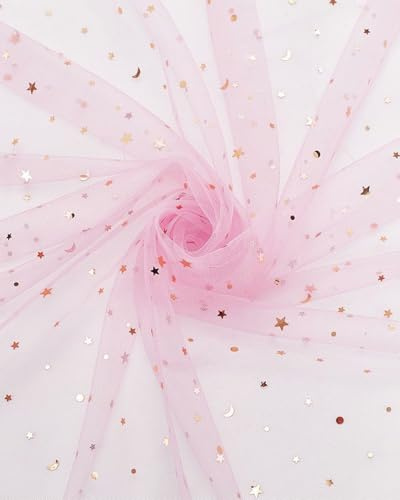 FUGLUS Tela de Organza Tulle con Glitter 120x160 cm Largo, Tessuto Decorativo con Paillettes per Matrimoni Feste Decorazioni faidate Confezioni Regalo Matrimoni Feste Decorazion, Rosa
