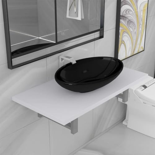 Mensola da parete per bagno e lavabo ovale in ceramica, elegante e resistente, con finitura lucida, facile da pulire e installare, con supporto e materiali