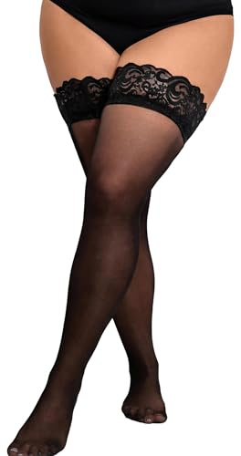 Eagerlove Plus Size Thigh High Stockings Women Lace Silicone Stay Up Shiny Sheer Nylons Lingerie Hosiery for Thick Thighs Black 2XL